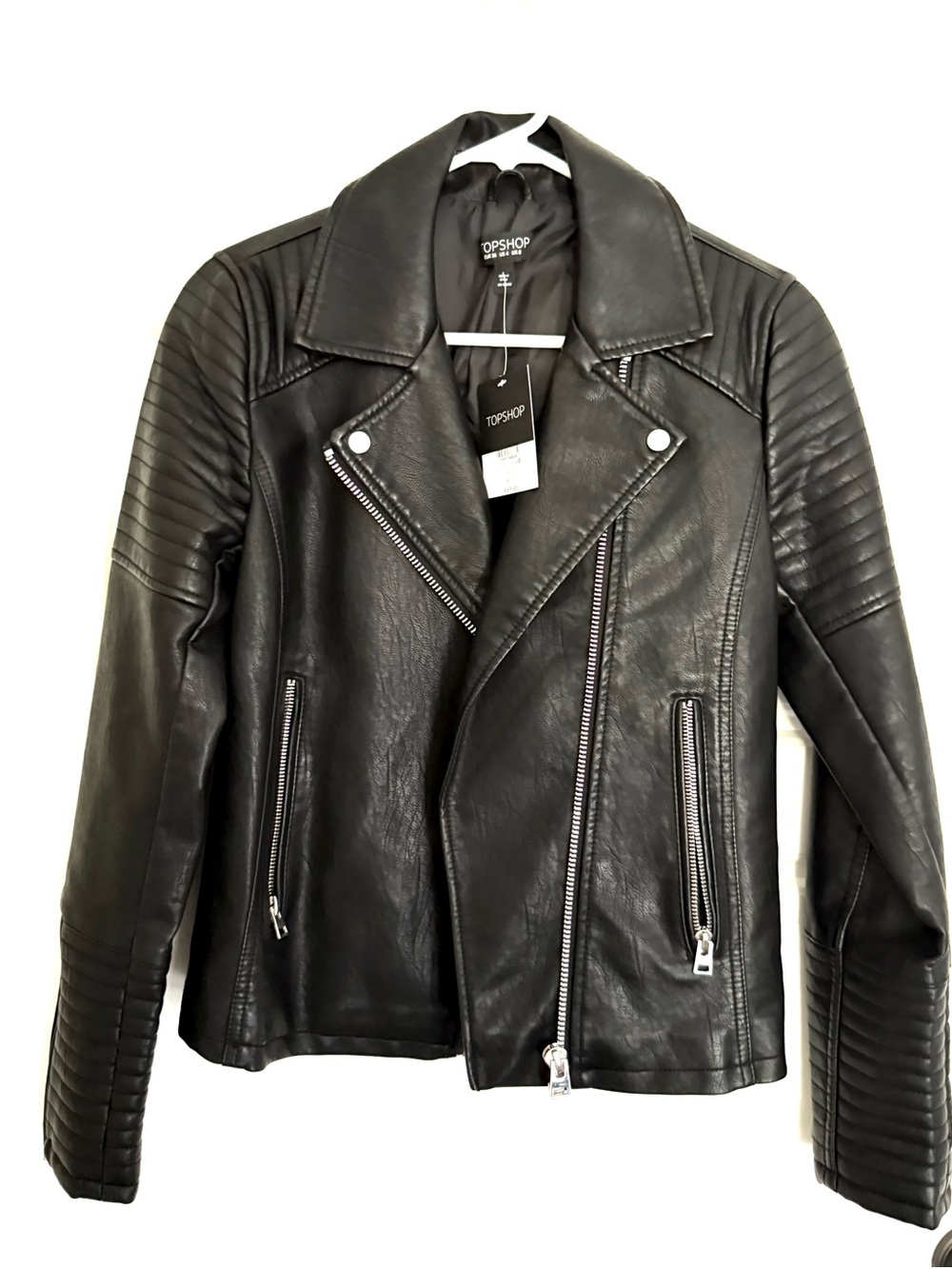 NWT Topshop Black Faux Leather Moto Biker Jacket Size 4 - Picture 6 of 9